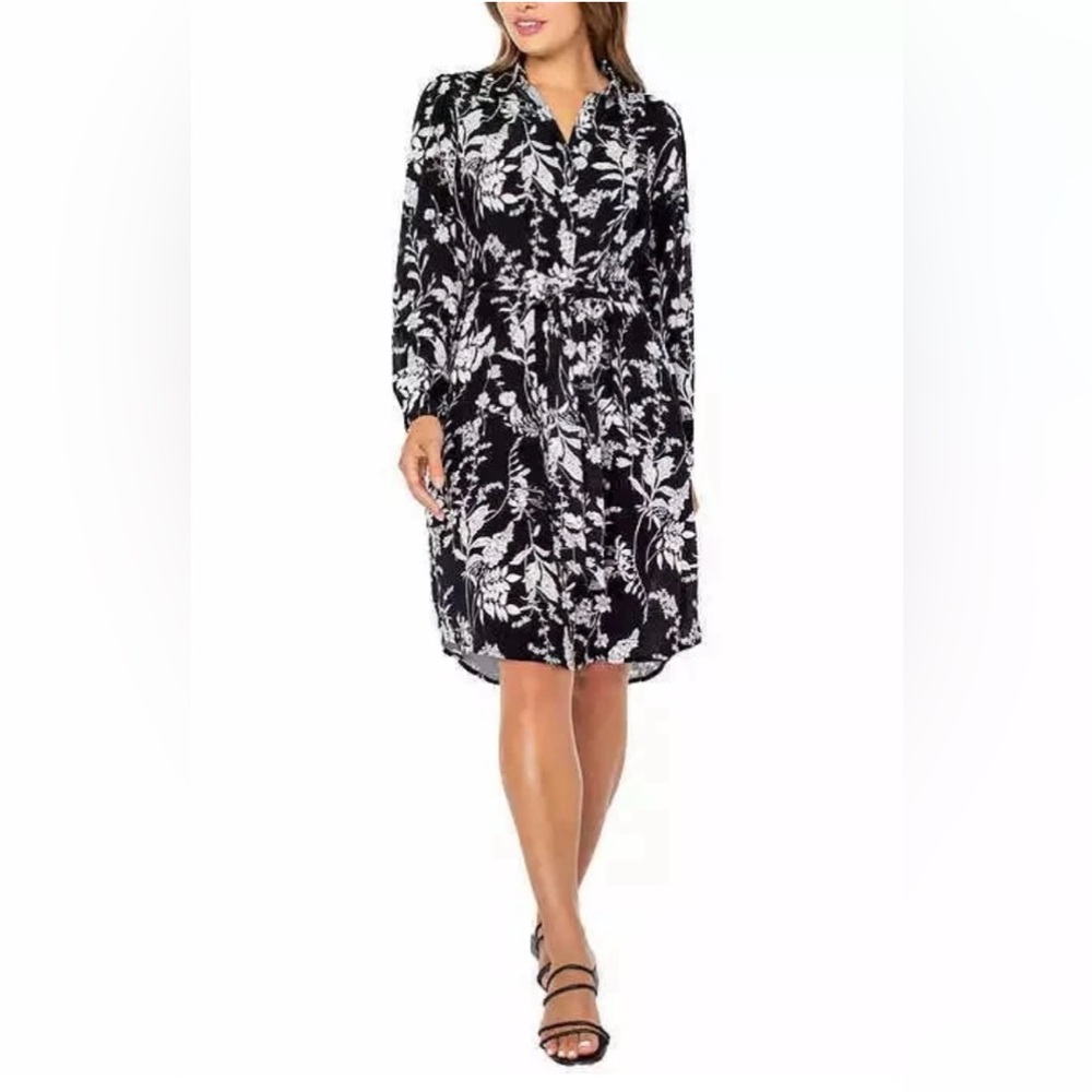 Well Worn Black and White Long Sleeve Bishop Collar Dress